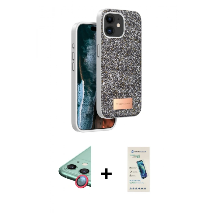 MARSİLYAN™- iPhone 11 Kılıf Vadi Klasik Serisi - Şeffaf Pasifik Cam Ekran Koruyucu + Raze Metal Kamera Lens - KI
