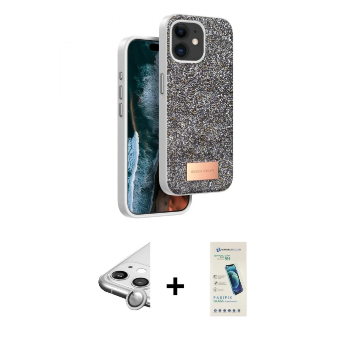 MARSİLYAN™- iPhone 11 Kılıf Vadi Klasik Serisi - Şeffaf Pasifik Cam Ekran Koruyucu + Raze Metal Kamera Lens - GS