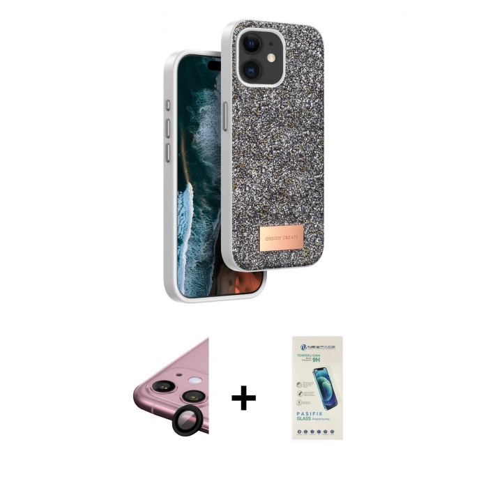 MARSİLYAN™- iPhone 11 Kılıf Vadi Klasik Serisi - Şeffaf Pasifik Cam Ekran Koruyucu + Raze Metal Kamera Lens - SH