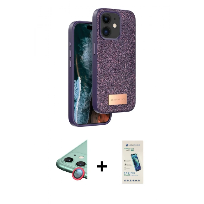 MARSİLYAN™- iPhone 11 Kılıf Vadi Klasik Serisi - Şeffaf Pasifik Cam Ekran Koruyucu + Raze Metal Kamera Lens - KI