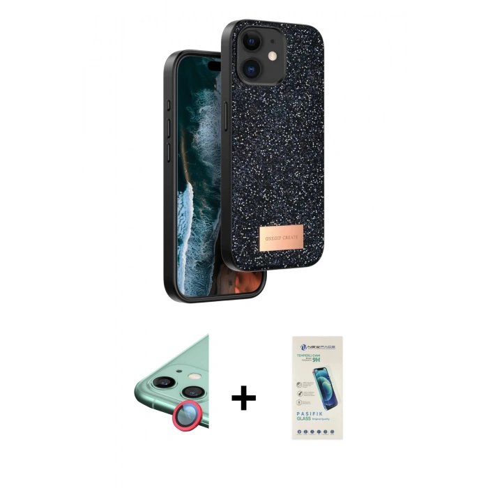 MARSİLYAN™- iPhone 11 Kılıf Vadi Klasik Serisi - Şeffaf Pasifik Cam Ekran Koruyucu + Raze Metal Kamera Lens - KI