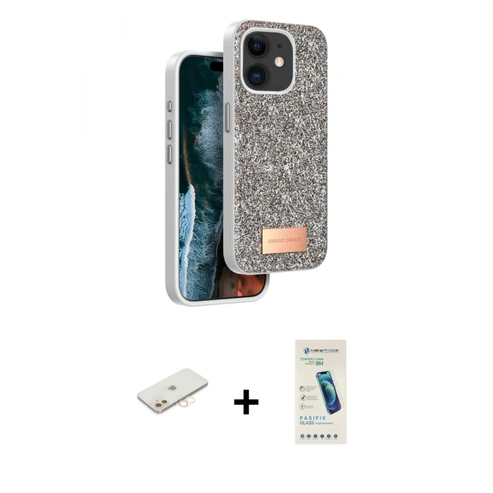 MARSİLYAN™- iPhone 11 Kılıf Vadi Klasik Serisi - Şeffaf Pasifik Cam Ekran Koruyucu + Renkli Kamera Lens Koruma Cam - SI