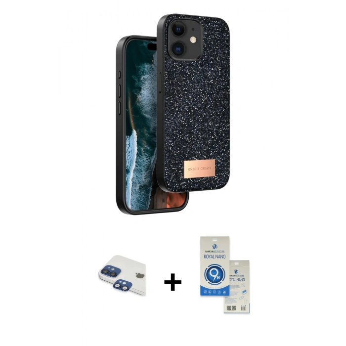 MARSİLYAN™- iPhone 11 Kılıf Vadi Klasik Serisi - Şeffaf Royal Nano Ekran Koruyucu + Pers Alüminyum Kamera Lens - LT