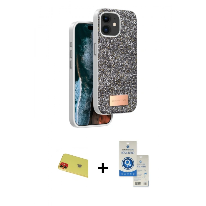 MARSİLYAN™- iPhone 11 Kılıf Vadi Klasik Serisi - Şeffaf Royal Nano Ekran Koruyucu + Rainbow Kamera Lens Koruma Cam - KI