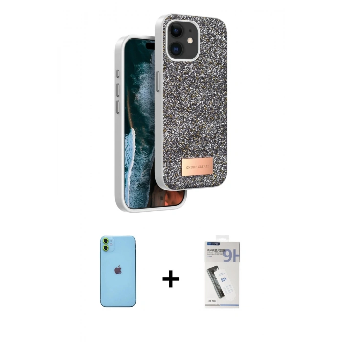 MARSİLYAN™- iPhone 11 Kılıf Vadi Klasik Serisi - Şeffaf Uv Polymer Nano Ekran Koruyucu + Neon Fosforlu Kamera Lens - YL