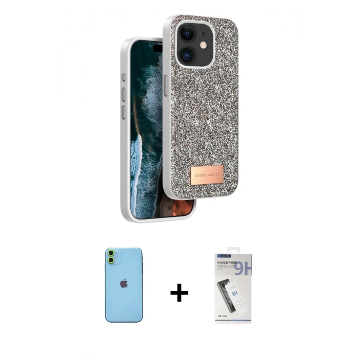MARSİLYAN™- iPhone 11 Kılıf Vadi Klasik Serisi - Şeffaf Uv Polymer Nano Ekran Koruyucu + Neon Fosforlu Kamera Lens - YL