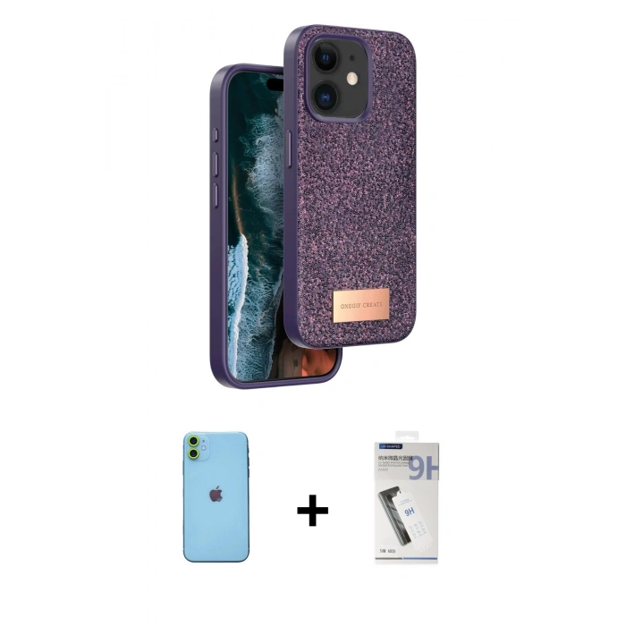 MARSİLYAN™- iPhone 11 Kılıf Vadi Klasik Serisi - Şeffaf Uv Polymer Nano Ekran Koruyucu + Neon Fosforlu Kamera Lens - YL