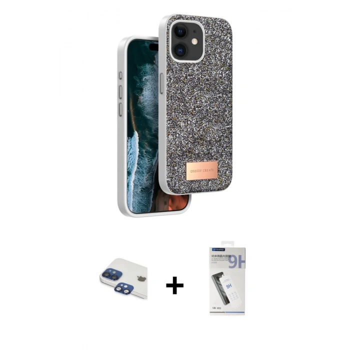 MARSİLYAN™- iPhone 11 Kılıf Vadi Klasik Serisi - Şeffaf Uv Polymer Nano Ekran Koruyucu + Pers Alüminyum Kamera Lens - LT