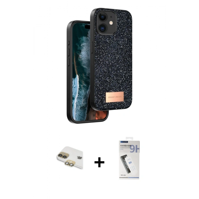MARSİLYAN™- iPhone 11 Kılıf Vadi Klasik Serisi - Şeffaf Uv Polymer Nano Ekran Koruyucu + Pers Alüminyum Kamera Lens - GD