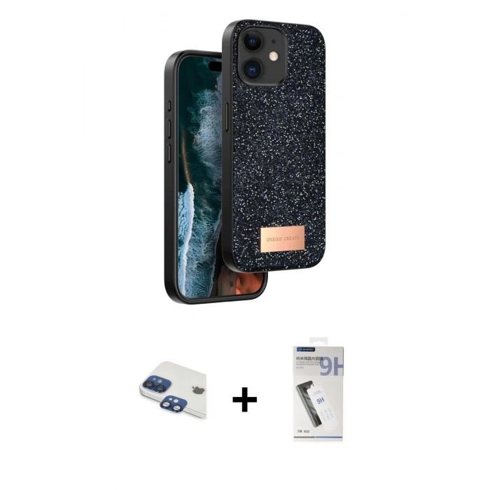 MARSİLYAN™- iPhone 11 Kılıf Vadi Klasik Serisi - Şeffaf Uv Polymer Nano Ekran Koruyucu + Pers Alüminyum Kamera Lens - LT