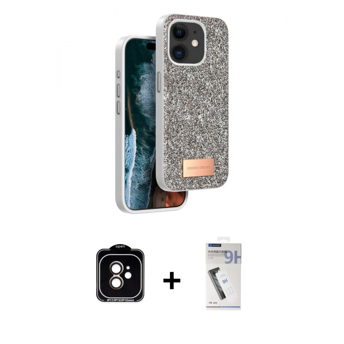 MARSİLYAN™- iPhone 11 Kılıf Vadi Klasik Serisi - Şeffaf Uv Polymer Nano Ekran Koruyucu + PVD Metal Kamera Lens - TU