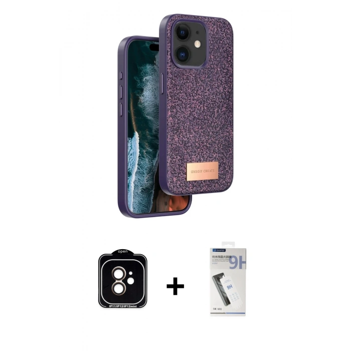 MARSİLYAN™- iPhone 11 Kılıf Vadi Klasik Serisi - Şeffaf Uv Polymer Nano Ekran Koruyucu + PVD Metal Kamera Lens - TU
