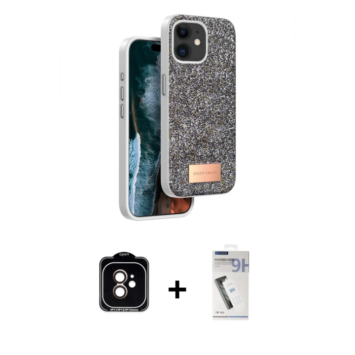 MARSİLYAN™- iPhone 11 Kılıf Vadi Klasik Serisi - Şeffaf Uv Polymer Nano Ekran Koruyucu + PVD Metal Kamera Lens - TU