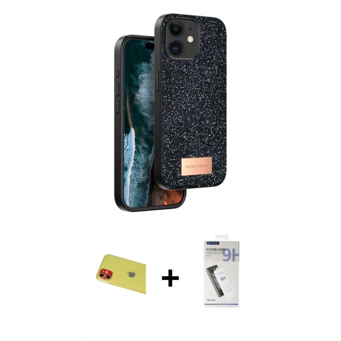 MARSİLYAN™- iPhone 11 Kılıf Vadi Klasik Serisi - Şeffaf Uv Polymer Nano Ekran Koruyucu + Rainbow Kamera Lens Koruma Cam - KI