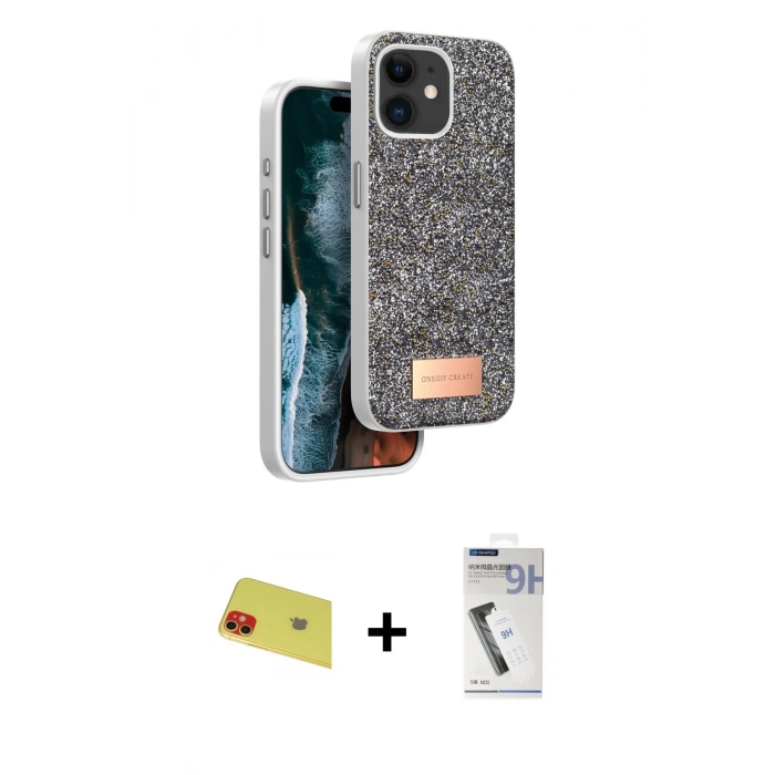 MARSİLYAN™- iPhone 11 Kılıf Vadi Klasik Serisi - Şeffaf Uv Polymer Nano Ekran Koruyucu + Rainbow Kamera Lens Koruma Cam - KI