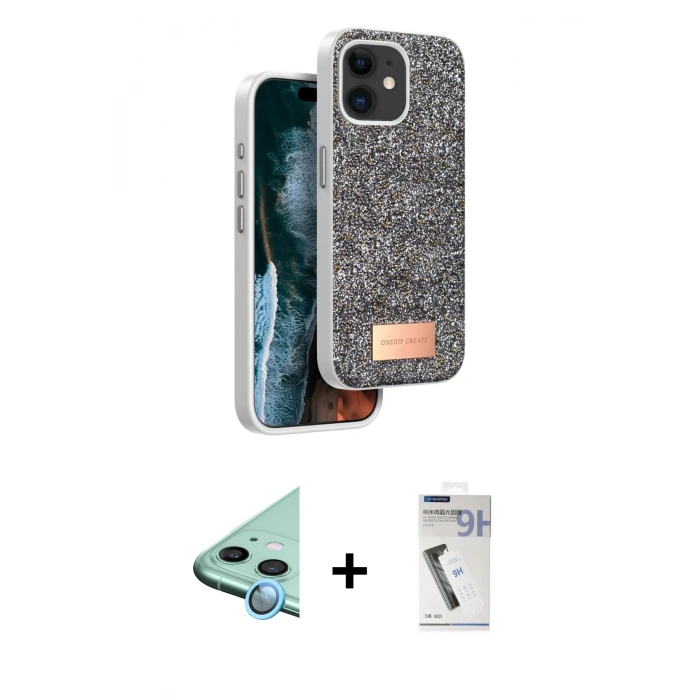 MARSİLYAN™- iPhone 11 Kılıf Vadi Klasik Serisi - Şeffaf Uv Polymer Nano Ekran Koruyucu + Raze Metal Kamera Lens - MI