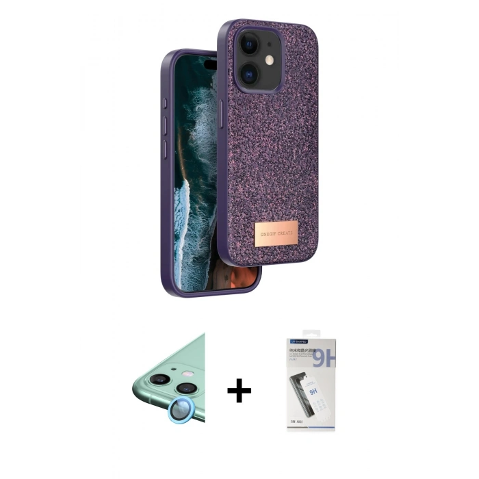 MARSİLYAN™- iPhone 11 Kılıf Vadi Klasik Serisi - Şeffaf Uv Polymer Nano Ekran Koruyucu + Raze Metal Kamera Lens - MI