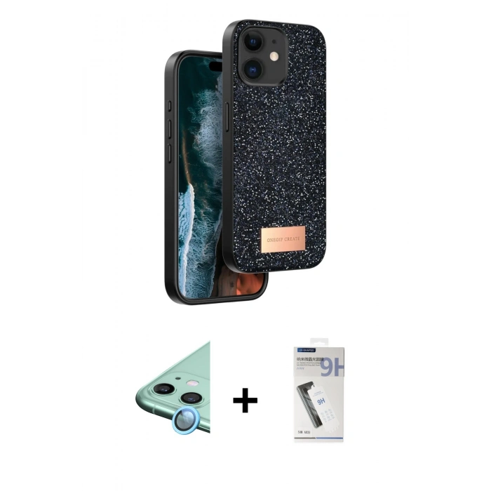 MARSİLYAN™- iPhone 11 Kılıf Vadi Klasik Serisi - Şeffaf Uv Polymer Nano Ekran Koruyucu + Raze Metal Kamera Lens - MI