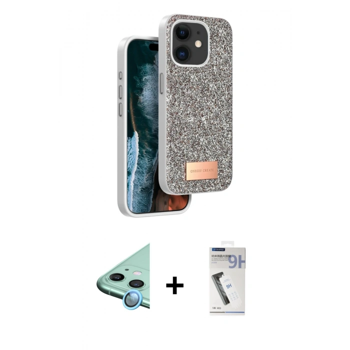 MARSİLYAN™- iPhone 11 Kılıf Vadi Klasik Serisi - Şeffaf Uv Polymer Nano Ekran Koruyucu + Raze Metal Kamera Lens - MI