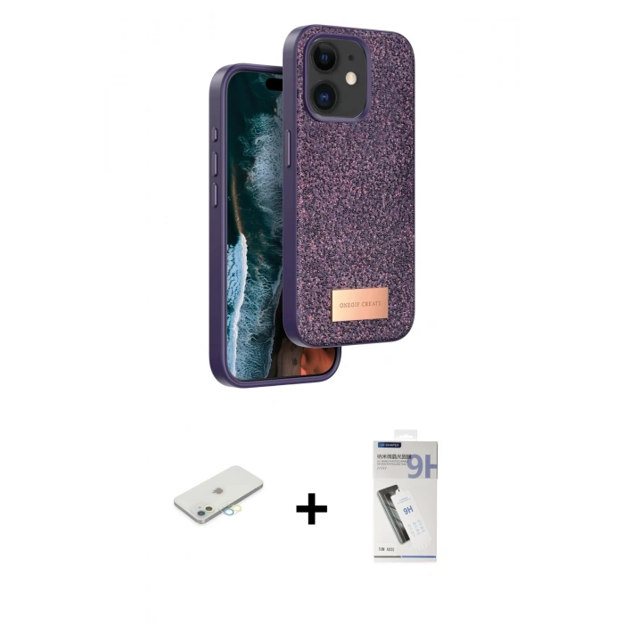 MARSİLYAN™- iPhone 11 Kılıf Vadi Klasik Serisi - Şeffaf Uv Polymer Nano Ekran Koruyucu + Renkli Kamera Lens Koruma Cam - SI