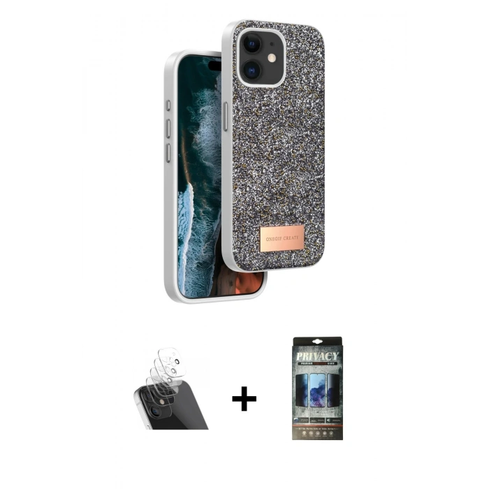 MARSİLYAN™- iPhone 11 Kılıf Vadi Klasik Serisi - Siyah 34D Hayalet Izgaralı Cam + Kamera Lens Koruma Cam - SF