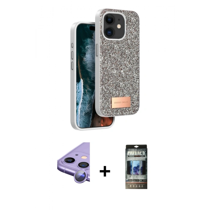 MARSİLYAN™- iPhone 11 Kılıf Vadi Klasik Serisi - Siyah 34D Hayalet Izgaralı Cam + Raze Metal Kamera Lens - MR
