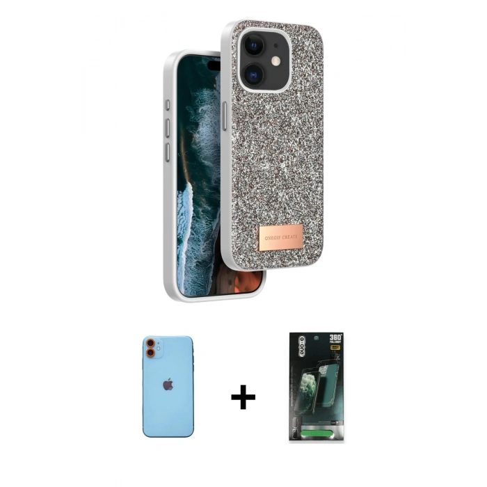 MARSİLYAN™- iPhone 11 Kılıf Vadi Klasik Serisi - Siyah 360 Mat Full Body Arka Koruyucu + Neon Fosforlu Kamera Lens - TU