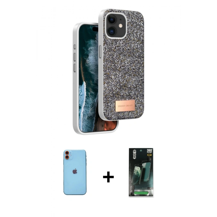 MARSİLYAN™- iPhone 11 Kılıf Vadi Klasik Serisi - Siyah 360 Mat Full Body Arka Koruyucu + Neon Fosforlu Kamera Lens - TU