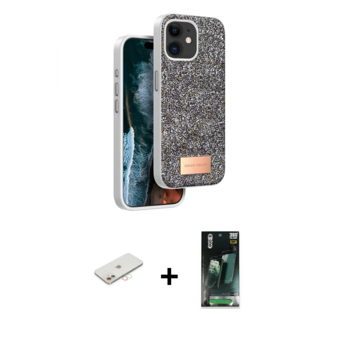 MARSİLYAN™- iPhone 11 Kılıf Vadi Klasik Serisi - Siyah 360 Mat Full Body Arka Koruyucu + Renkli Kamera Lens Koruma Cam - YL