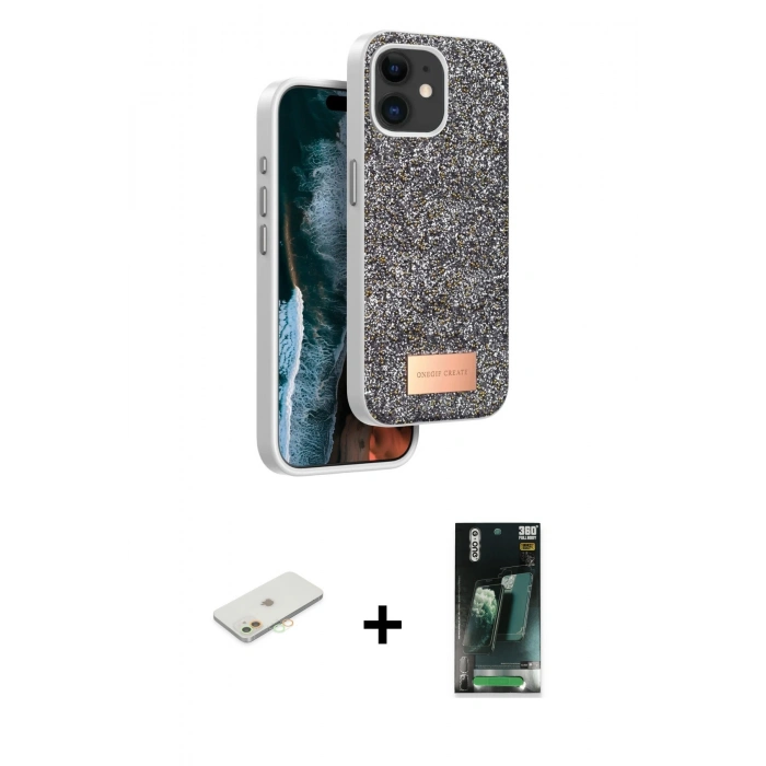 MARSİLYAN™- iPhone 11 Kılıf Vadi Klasik Serisi - Siyah 360 Mat Full Body Arka Koruyucu + Renkli Kamera Lens Koruma Cam - TU