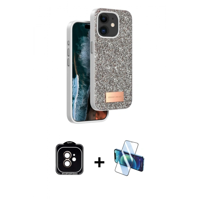MARSİLYAN™- iPhone 11 Kılıf Vadi Klasik Serisi - Siyah 3D Antistatik Cam Ekran Koruyucu + PVD Metal Kamera Lens - TU