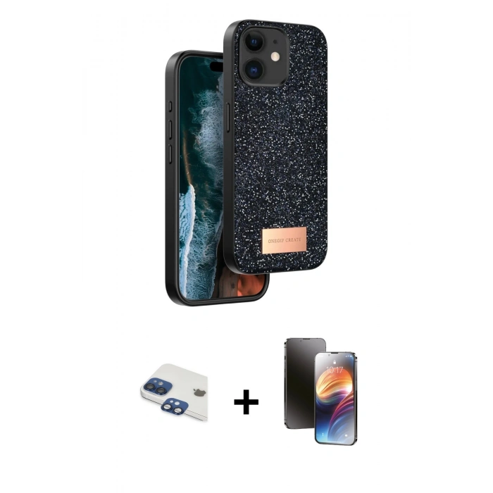 MARSİLYAN™- iPhone 11 Kılıf Vadi Klasik Serisi - Siyah 3D Antistatik Mat Seramik Nano Ekran Koruyucu + Pers Alüminyum Kamera Lens - LT