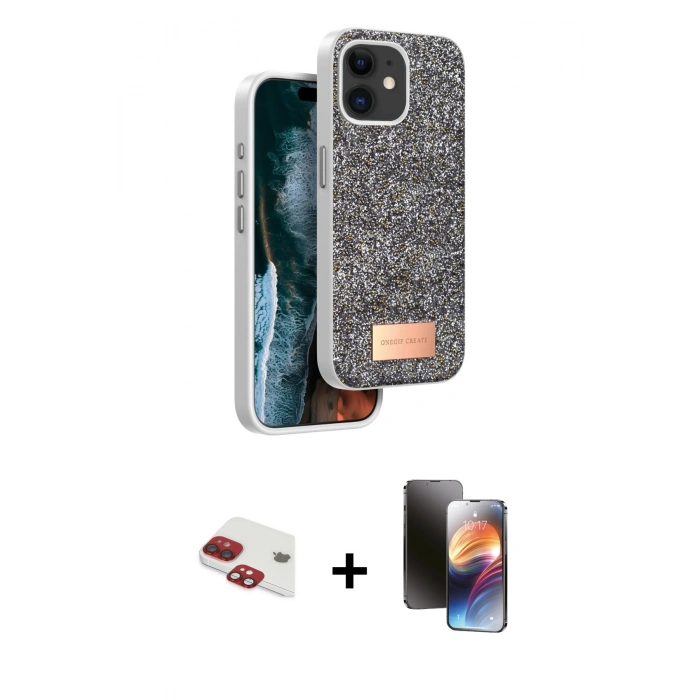 MARSİLYAN™- iPhone 11 Kılıf Vadi Klasik Serisi - Siyah 3D Antistatik Mat Seramik Nano Ekran Koruyucu + Pers Alüminyum Kamera Lens - KI