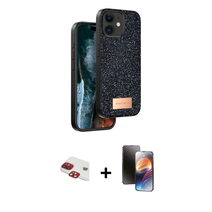 MARSİLYAN™- iPhone 11 Kılıf Vadi Klasik Serisi - Siyah 3D Antistatik Mat Seramik Nano Ekran Koruyucu + Pers Alüminyum Kamera Lens - KI