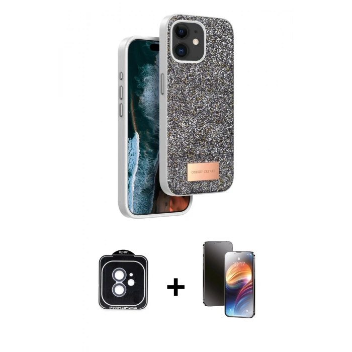 MARSİLYAN™- iPhone 11 Kılıf Vadi Klasik Serisi - Siyah 3D Antistatik Mat Seramik Nano Ekran Koruyucu + PVD Metal Kamera Lens - MI