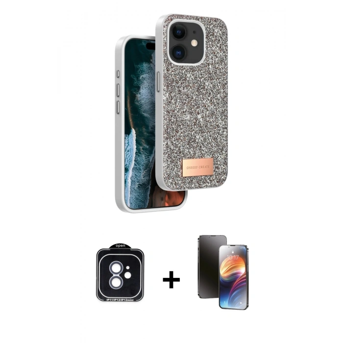 MARSİLYAN™- iPhone 11 Kılıf Vadi Klasik Serisi - Siyah 3D Antistatik Mat Seramik Nano Ekran Koruyucu + PVD Metal Kamera Lens - MI