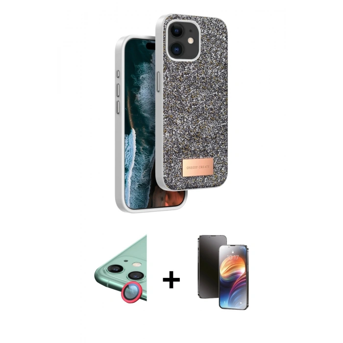 MARSİLYAN™- iPhone 11 Kılıf Vadi Klasik Serisi - Siyah 3D Antistatik Mat Seramik Nano Ekran Koruyucu + Raze Metal Kamera Lens - KI