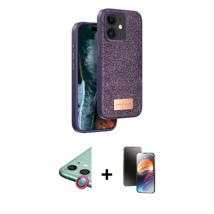 MARSİLYAN™- iPhone 11 Kılıf Vadi Klasik Serisi - Siyah 3D Antistatik Mat Seramik Nano Ekran Koruyucu + Raze Metal Kamera Lens - KI