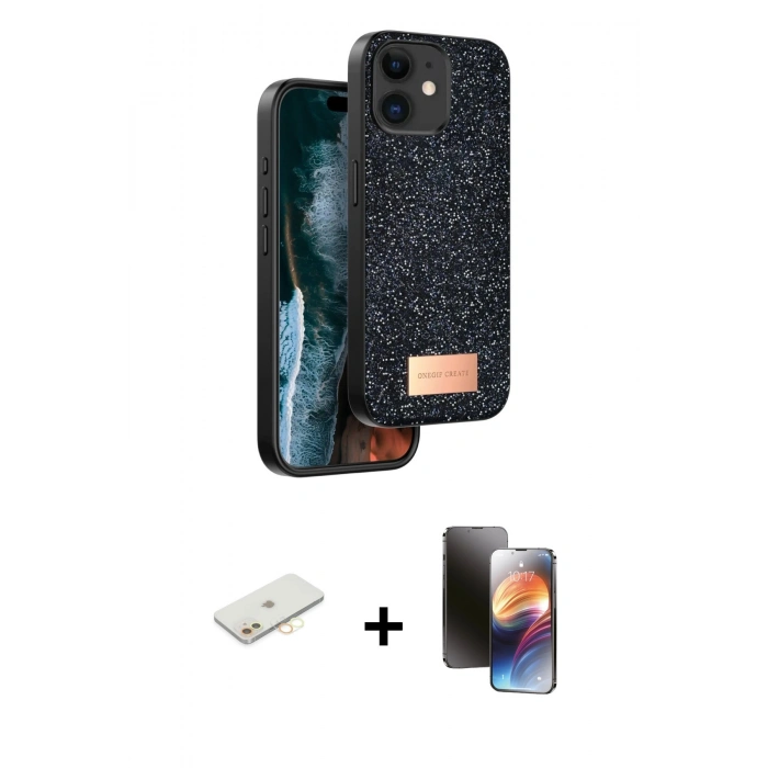 MARSİLYAN™- iPhone 11 Kılıf Vadi Klasik Serisi - Siyah 3D Antistatik Mat Seramik Nano Ekran Koruyucu + Renkli Kamera Lens Koruma Cam - SI