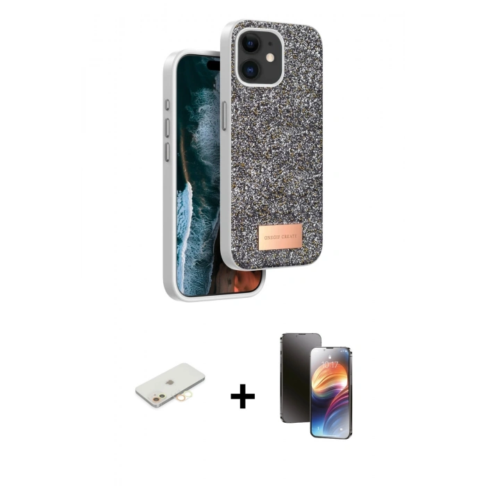 MARSİLYAN™- iPhone 11 Kılıf Vadi Klasik Serisi - Siyah 3D Antistatik Mat Seramik Nano Ekran Koruyucu + Renkli Kamera Lens Koruma Cam - SI