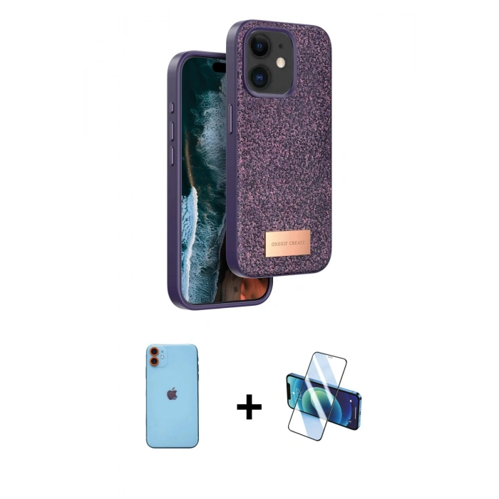 MARSİLYAN™- iPhone 11 Kılıf Vadi Klasik Serisi - Siyah 3D Antistatik Seramik Nano Ekran Koruyucu + Neon Fosforlu Kamera Lens - TU