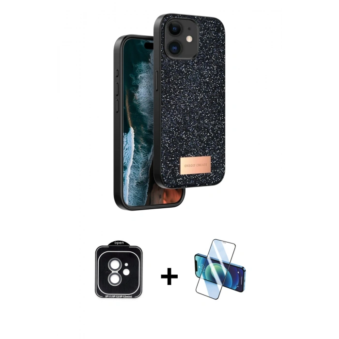 MARSİLYAN™- iPhone 11 Kılıf Vadi Klasik Serisi - Siyah 3D Antistatik Seramik Nano Ekran Koruyucu + PVD Metal Kamera Lens - YL