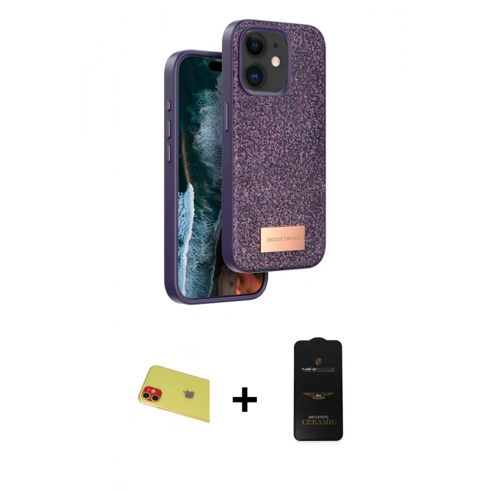 MARSİLYAN™- iPhone 11 Kılıf Vadi Klasik Serisi - Siyah 6D Antistatik Mat Seramik Hayalet Nano Ekran Koruyucu + Rainbow Kamera Lens Koruma Cam - KI