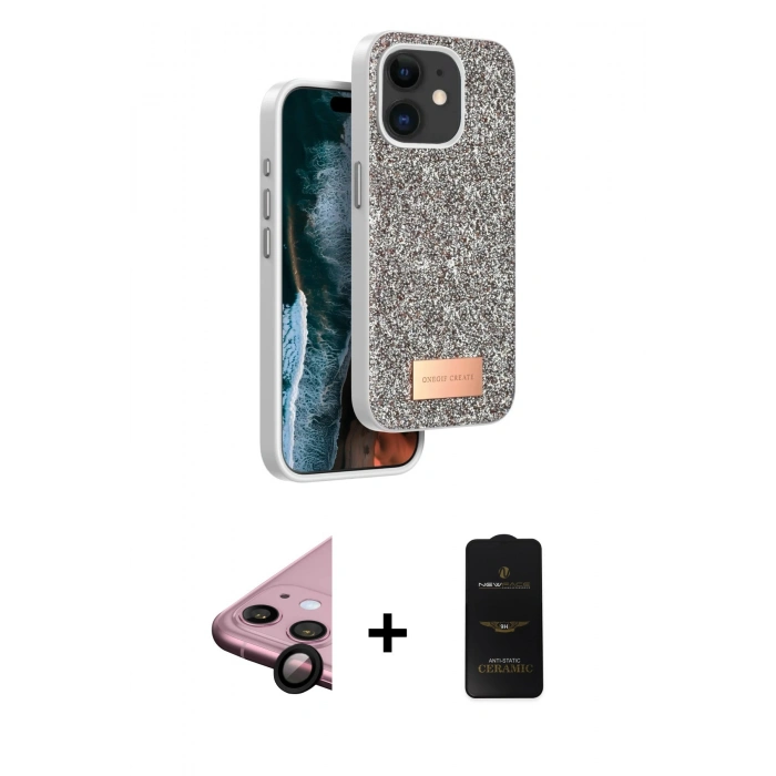 MARSİLYAN™- iPhone 11 Kılıf Vadi Klasik Serisi - Siyah 6D Antistatik Mat Seramik Hayalet Nano Ekran Koruyucu + Raze Metal Kamera Lens - SH