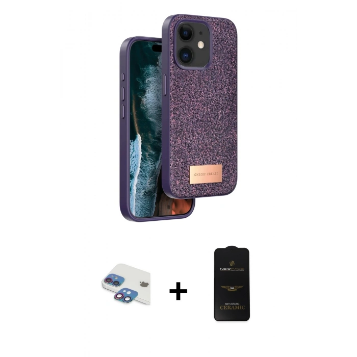 MARSİLYAN™- iPhone 11 Kılıf Vadi Klasik Serisi - Siyah 6D Antistatik Mat Seramik Hayalet Nano Ekran Koruyucu + Pers Alüminyum Kamera Lens - GI
