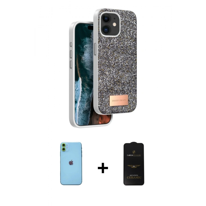 MARSİLYAN™- iPhone 11 Kılıf Vadi Klasik Serisi - Siyah 6D Antistatik Mat Seramik Hayalet Nano Ekran Koruyucu + Neon Fosforlu Kamera Lens - YL