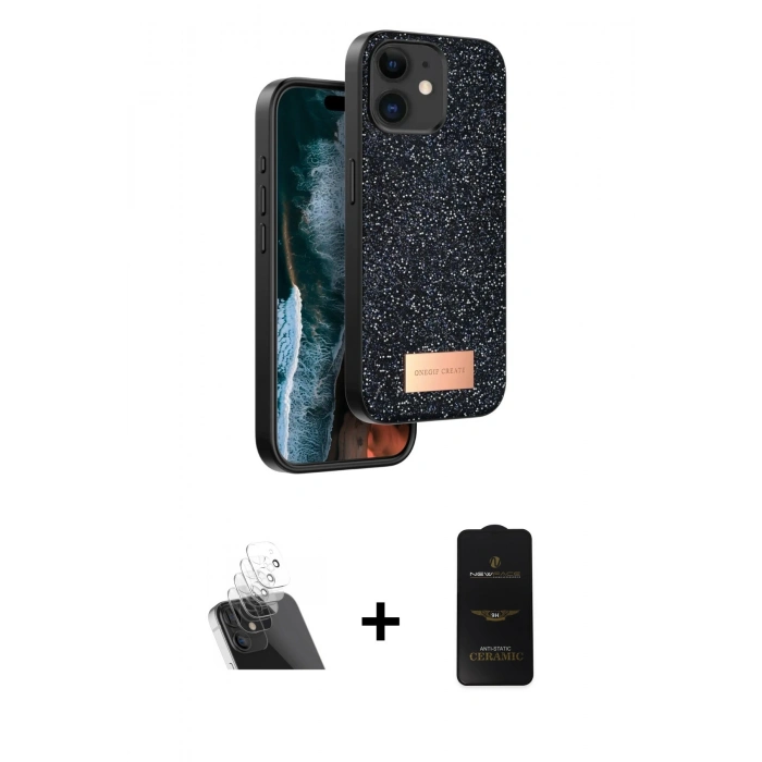 MARSİLYAN™- iPhone 11 Kılıf Vadi Klasik Serisi - Siyah 6D Antistatik Mat Seramik Hayalet Nano Ekran Koruyucu + Kamera Lens Koruma Cam - SF