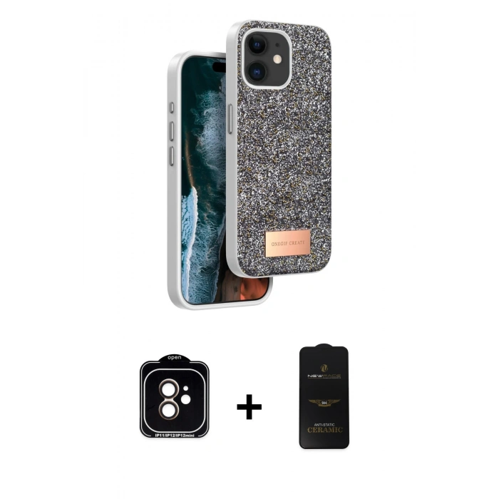 MARSİLYAN™- iPhone 11 Kılıf Vadi Klasik Serisi - Siyah 6D Antistatik Mat Seramik Hayalet Nano Ekran Koruyucu + PVD Metal Kamera Lens - TU