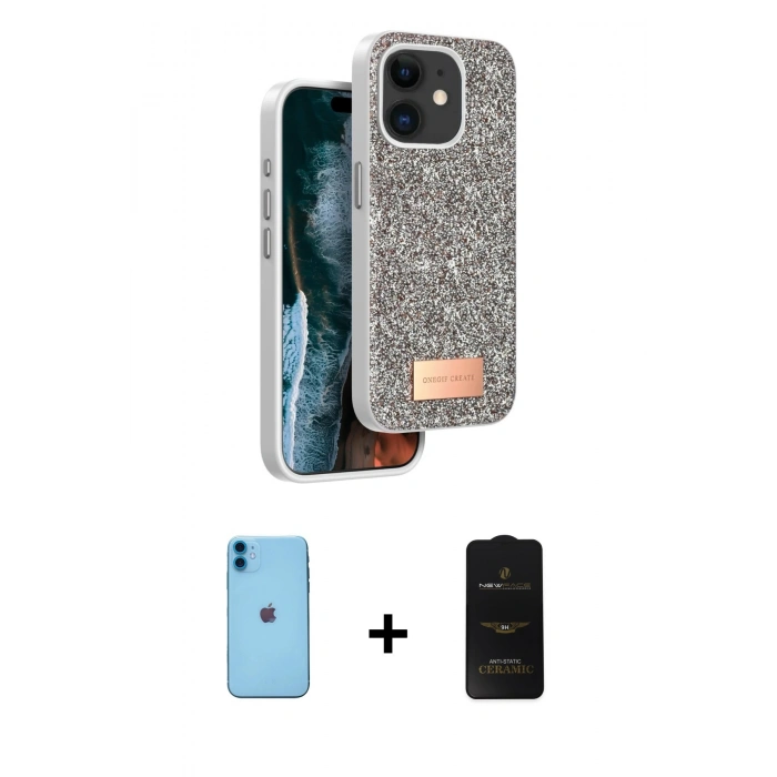 MARSİLYAN™- iPhone 11 Kılıf Vadi Klasik Serisi - Siyah 6D Antistatik Mat Seramik Hayalet Nano Ekran Koruyucu + Neon Fosforlu Kamera Lens - MI