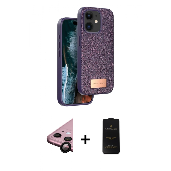 MARSİLYAN™- iPhone 11 Kılıf Vadi Klasik Serisi - Siyah 6D Antistatik Mat Seramik Hayalet Nano Ekran Koruyucu + Raze Metal Kamera Lens - SH